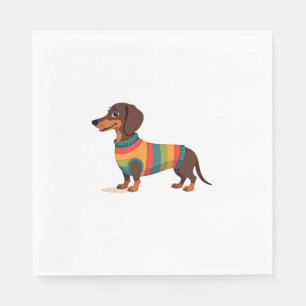 Guardanapo De Papel Suéter Vintage Arco-íris Dachshund Cachorro Fofo I