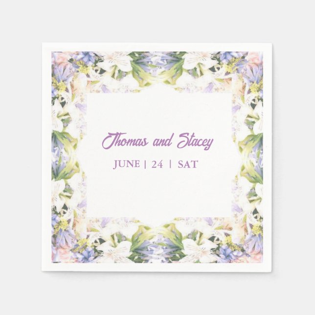 Guardanapo De Papel Summer Lilac Wildflower Casamento Romântico (Frente)