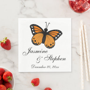 Guardanapo De Papel Summer Orange Black Monarch Butterfly Casamento