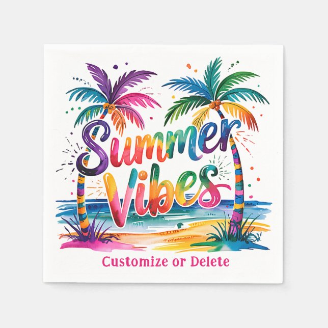 Guardanapo De Papel Summer Vibes Tropical Palm Tree Ocean Personalizad (Frente)