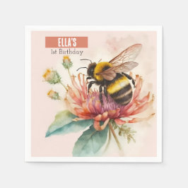 Guardanapo De Papel Summer Watercolor Bumblebee Primeiro Aniversário