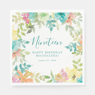 Guardanapo De Papel Summer Watercolor Floral 19º Aniversário Personali