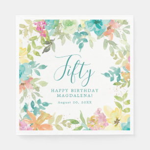 Guardanapo De Papel Summer Watercolor Floral Personalizado 50º Anivers