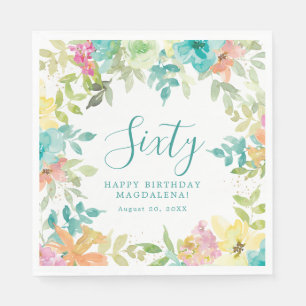 Guardanapo De Papel Summer Watercolor Floral Personalizado 60º Anivers