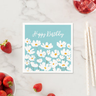 Guardanapo De Papel Summer White Cosmos Flowers Feliz Aniversário