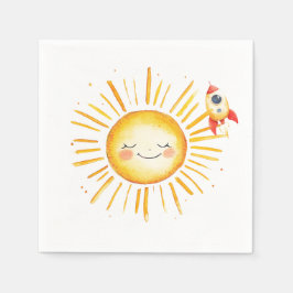 Guardanapo De Papel Sun e Rocketship Primeiro Aniversário