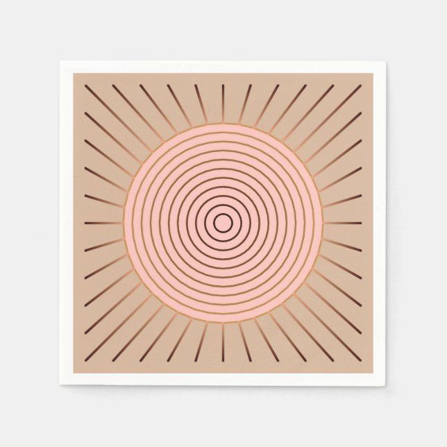 Guardanapo De Papel Sunburst Geométrico Moderno - Peach e Tan (Frente)