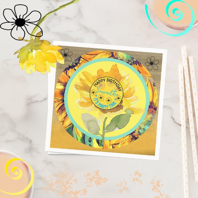 Guardanapo De Papel Sunflower Birday Girl Yellow (Sunflower Birthday Girl Yellow Black Napkins)