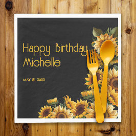 Guardanapo De Papel Sunflower Black Rustic Elegant Feliz Aniversário
