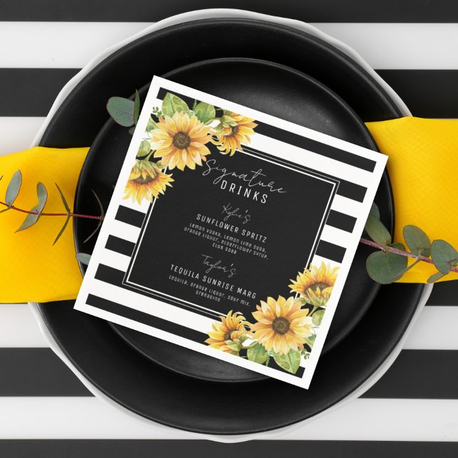 Guardanapo De Papel Sunflower Black Stripe Signature Bebe Casamento (Criador carregado)