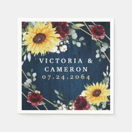 Guardanapo De Papel Sunflower Burgundy Rosa Marinho Casamento Geométri