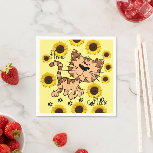 Guardanapo De Papel Sunflower Cat Kitten Paper Napkins (Insitu)