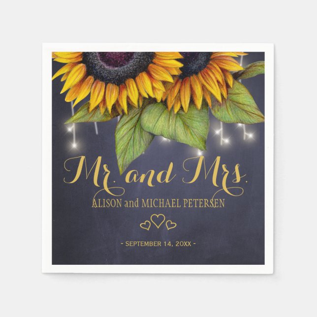 Guardanapo De Papel Sunflower chalkboard mr e mrs script casamento (Frente)