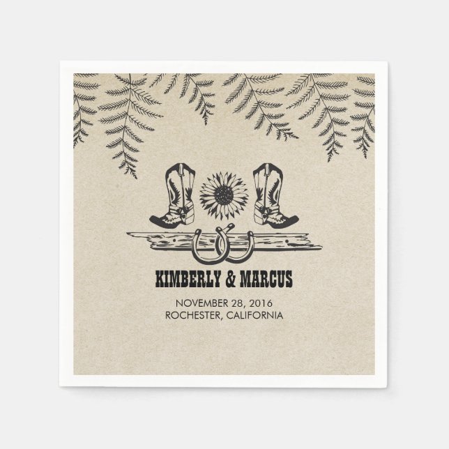 Guardanapo De Papel Sunflower Cowboy Boots Casamento Russo por País (Frente)