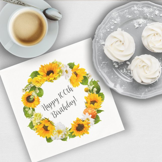 Guardanapo De Papel Sunflower Daisy Floral 100th Festa de aniversário (Personalized Napkins Easily Add a Festive Touch!)