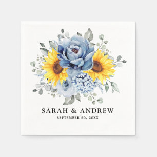Guardanapo De Papel Sunflower Dusty Blue Slate Peony Casamento Floral