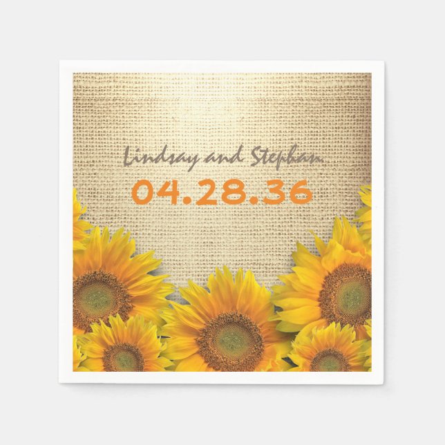 Guardanapo De Papel Sunflower e Burlap Rustic Country Weding (Frente)
