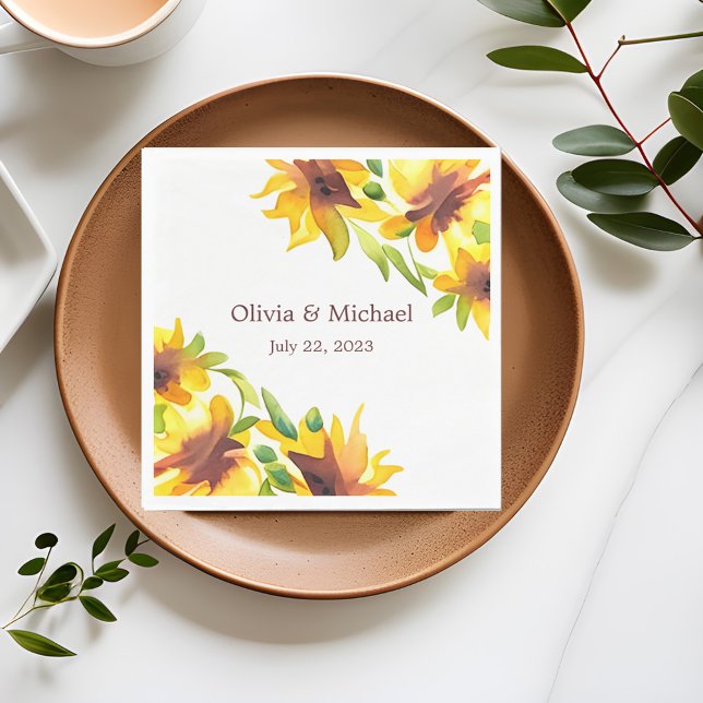 Guardanapo De Papel Sunflower Elegant Watercolor Wedkins (Criador carregado)