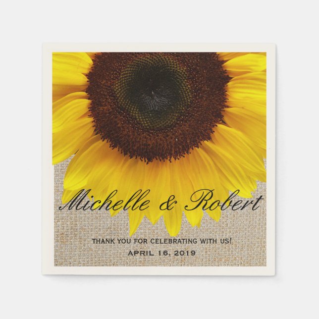 Guardanapo De Papel Sunflower em Burlap Rustic Country Casamento Perso (Frente)