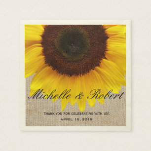 Guardanapo De Papel Sunflower em Burlap Rustic Country Casamento Perso