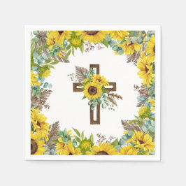 Guardanapo De Papel Sunflower Eucalyptus Palm Boho Cross Baptism