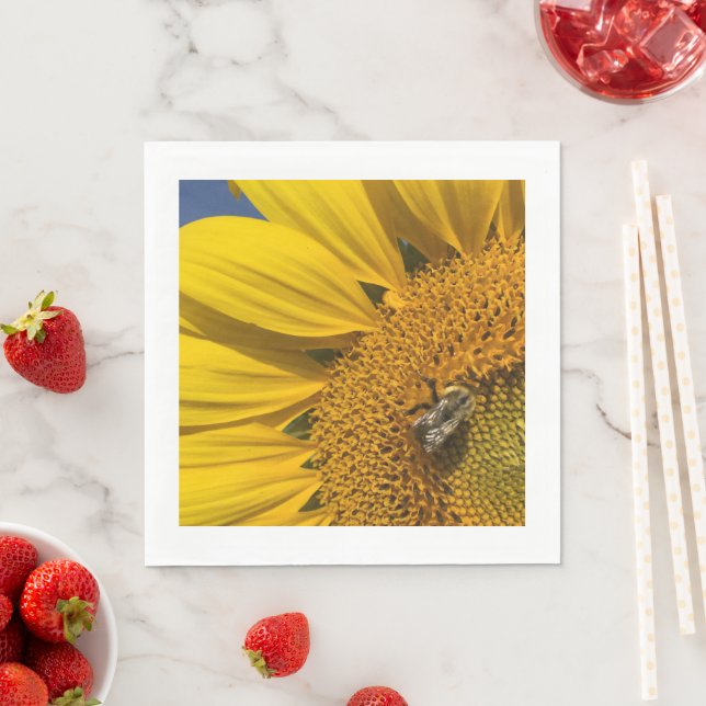 Guardanapo De Papel Sunflower Photo Summer Bee Botanical (Insitu)