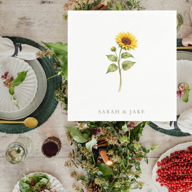 Guardanapo De Papel Sunflower Stem Couple Names Personalized (Criador carregado)