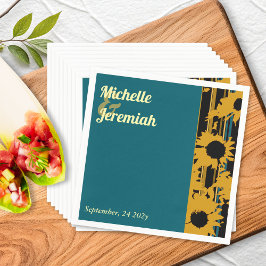 Guardanapo De Papel Sunflower Teal Blue Gold Modern Wedding Cocktail