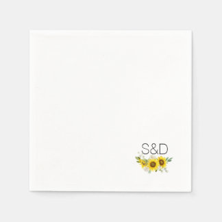Guardanapo De Papel Sunflower watercolor wildflower monogram wedding 