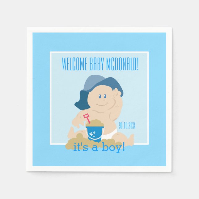 Guardanapo De Papel Sunhat Beach Baby Napkins / Blue Hat / Boy (Frente)