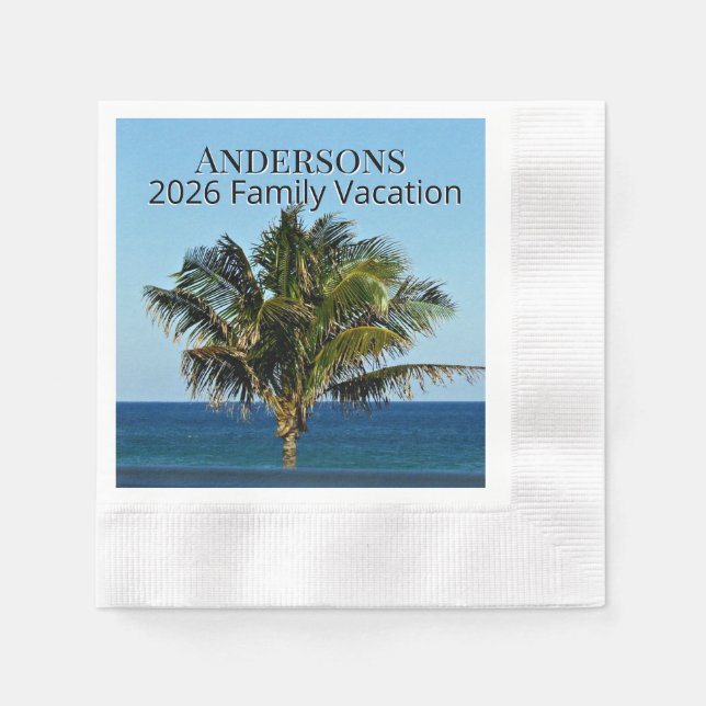 Guardanapo De Papel Sunlit Palm Outlook | Family Name & Trip Year (Frente)