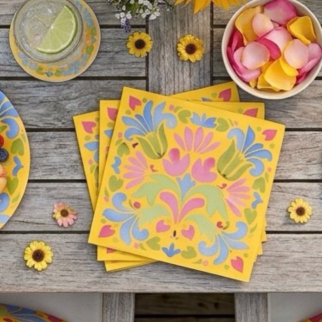Guardanapo De Papel Sunny Yellow and Blue Summer Floral (Criador carregado)