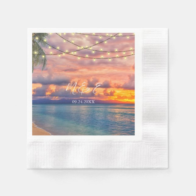 Guardanapo De Papel Sunset Beach String Luzes Casamento Napkins (Frente)