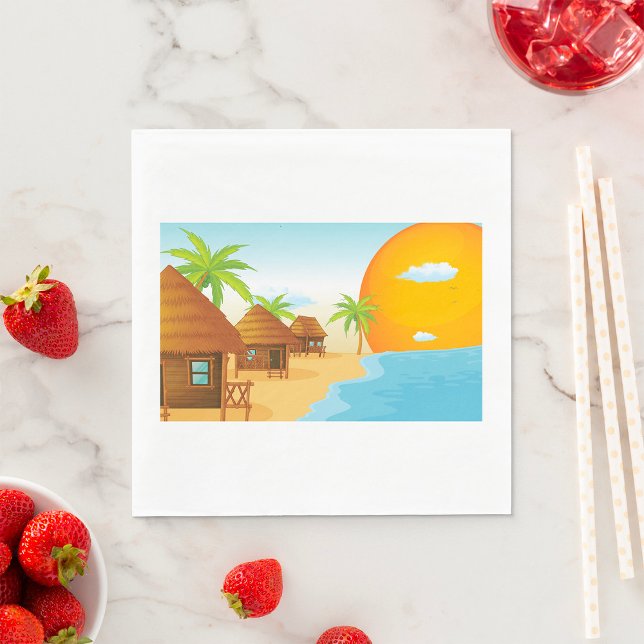 Guardanapo De Papel Sunset de praia tropical com Thatch Huts (Criador carregado)
