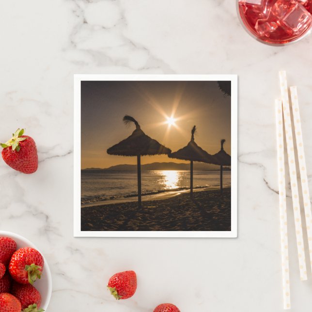 Guardanapo De Papel Sunset na praia, Maiorca, Espanha (Insitu)