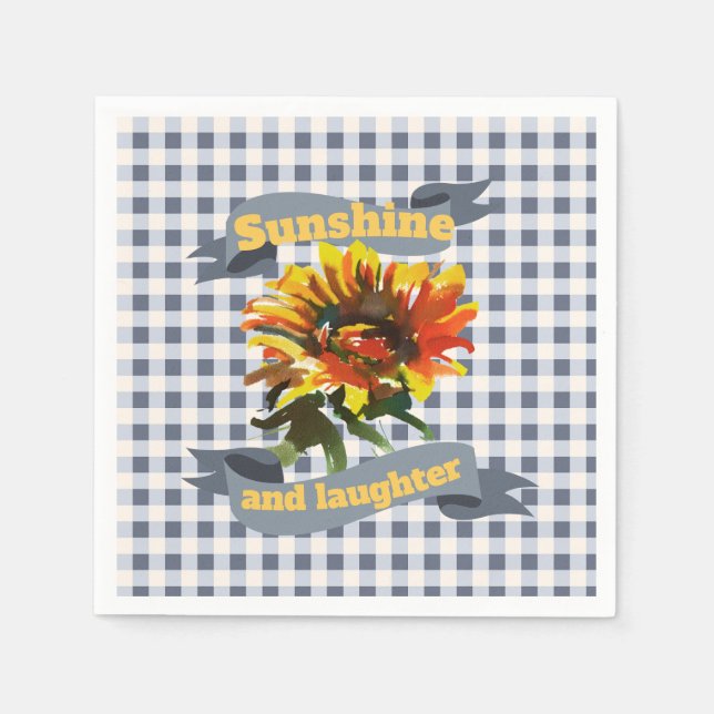 Guardanapo De Papel Sunshine Sunflower Blue-cinza Gingham (Frente)