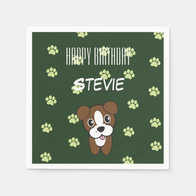 Guardanapo De Papel Super Bonito Boxer Verde Puppy Aniversário Napkin (Frente)