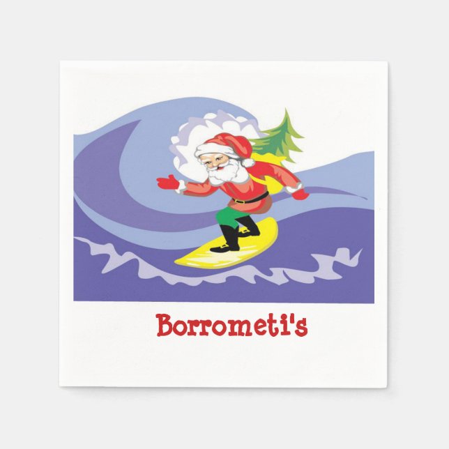 Guardanapo De Papel Surf em Santa Cláusula Personalizado Cocktail Napk (Frente)