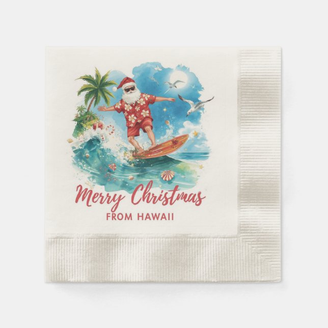 Guardanapo De Papel Surfing Christmas in Hawaii with Santa Claus  (Frente)