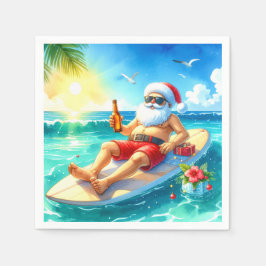 Guardanapo De Papel Surfing Christmas in Hawaii with Santa Claus