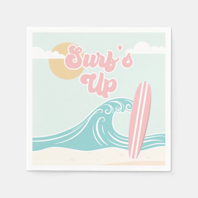 Guardanapo De Papel Surfs Up Pink Beach Aniversário (Frente)