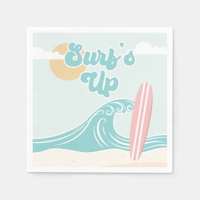 Guardanapo De Papel Surfs Up Pink Beach Birday Plates (Frente)