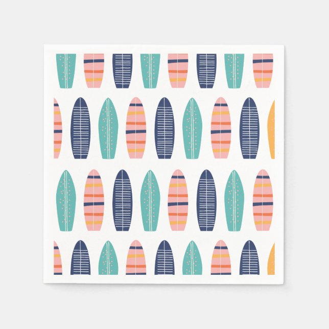 Guardanapo De Papel Surfs UP Pink Retro Beach van surfboards (Frente)
