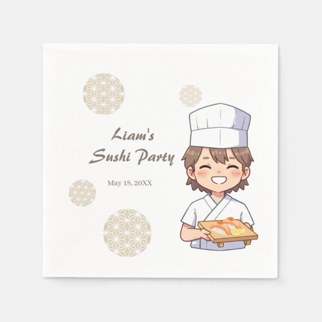 Guardanapo De Papel Sushi Birthday Party Invitation with Cute Anime  (Frente)