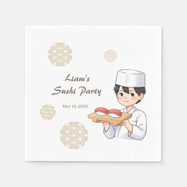 Guardanapo De Papel Sushi Birthday Party Invitation with Cute Anime  (Frente)