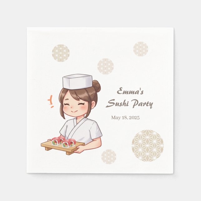 Guardanapo De Papel Sushi Birthday Party Invitation with Cute Anime  (Frente)