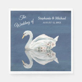 Guardanapo De Papel Swan Floral Branco sobre Casamento Azul