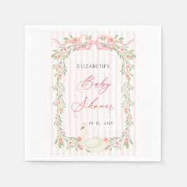 Guardanapo De Papel Swan Pink Bow Floral Baby Shower