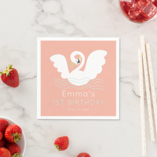 Guardanapo De Papel Swan Princess Modern Pink Girl Birth