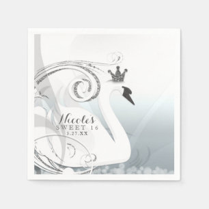 Guardanapo De Papel Swan Princess Silver & White Elegant Party